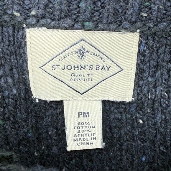 St John's Bay Women's Long Sleeve Cable Knit Sweater Size MP Blue Marble - Picture 7 of 16